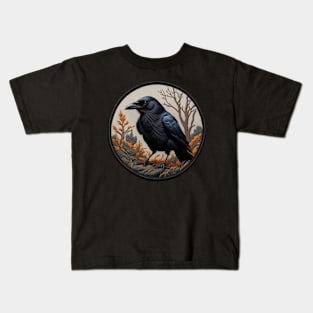 Autumn Crow Embroidered Patch Kids T-Shirt